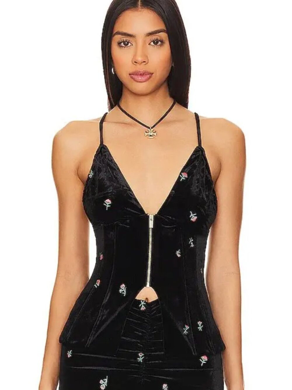 NWT WeWoreWhat Embroidered Velvet Peplum Corset Top / 2